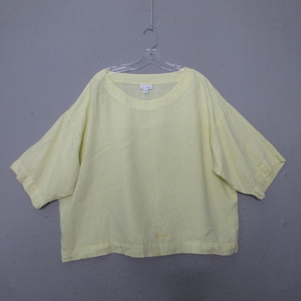 Pure Jill Linen Top M Yellow Linen Boxy Lagenlook Relaxed Beachy Coastal Resort